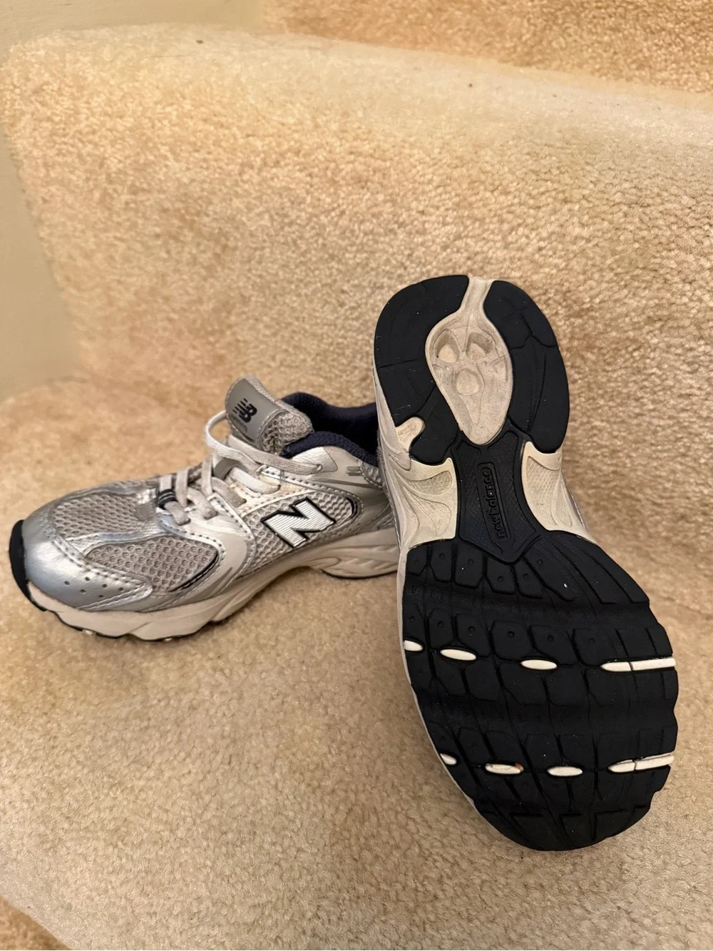 New Balance Silver and Navy Kids' Athletic Sneakers